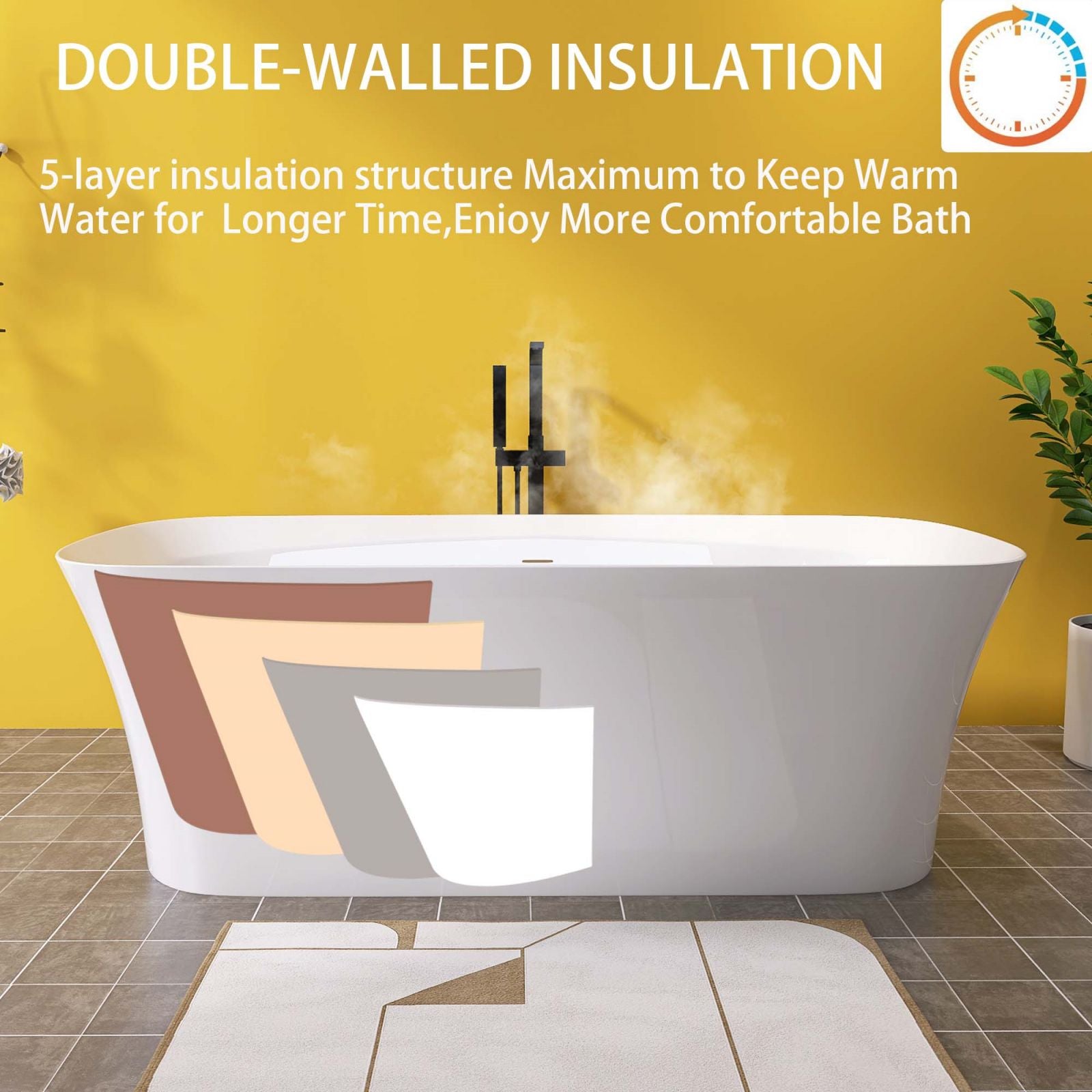 Schematic diagram of the thermal insulation effect of a 67-inch beveled-edge flat-bottom acrylic bathtub