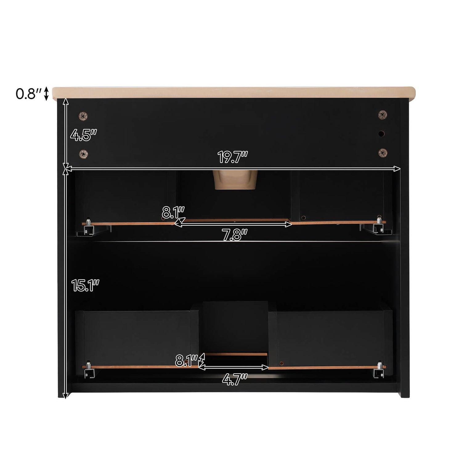 24 Black Wall Mounted Vanity with Single Hole Ceramic Sink Back Dimensions Specifications