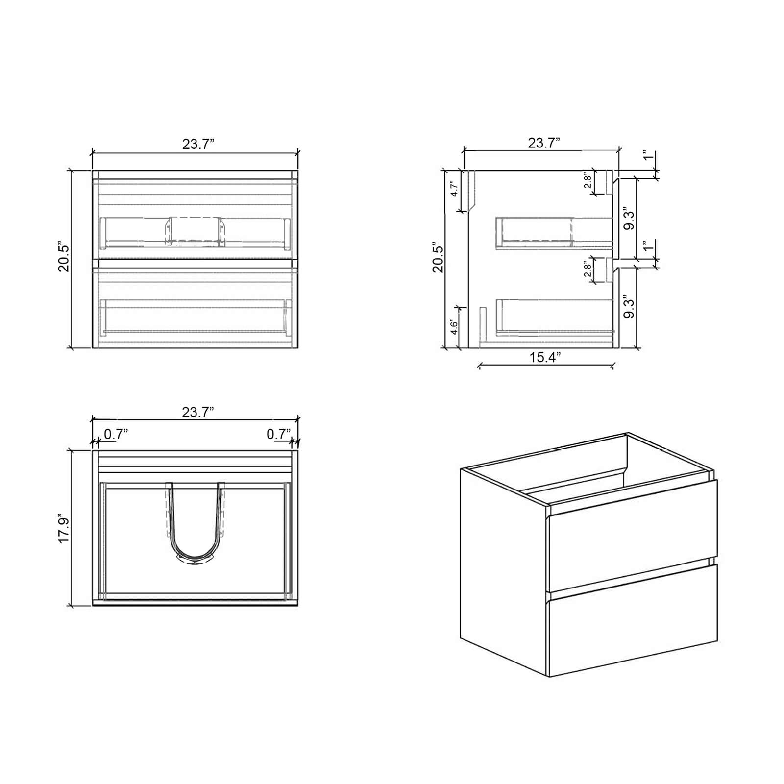 24 Grey Floating Vanity with Black Sink Dimensions Sketchup