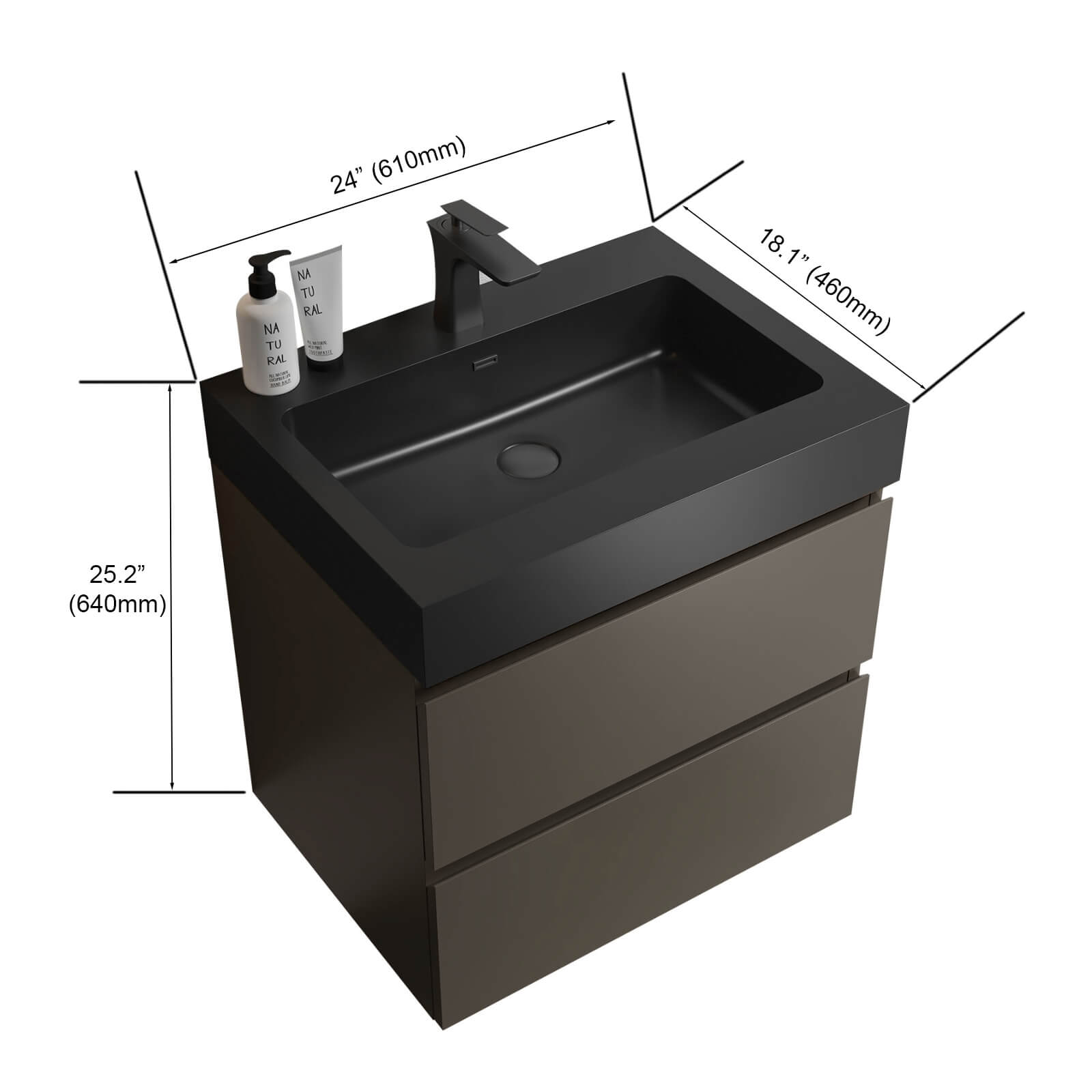 24 Grey Floating Vanity with Black Sink Dimensions