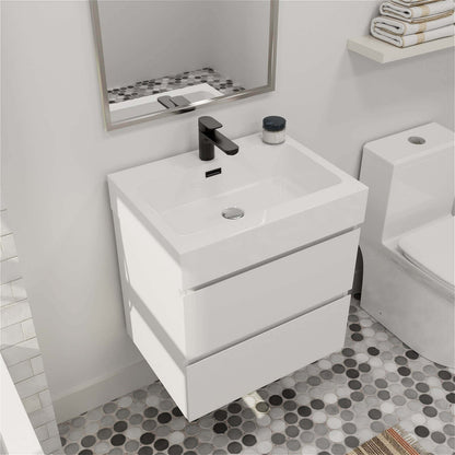 24 Inch White Modern Floating Vanity with Solid Surface Sink for Sleek Apartment Bathrooms