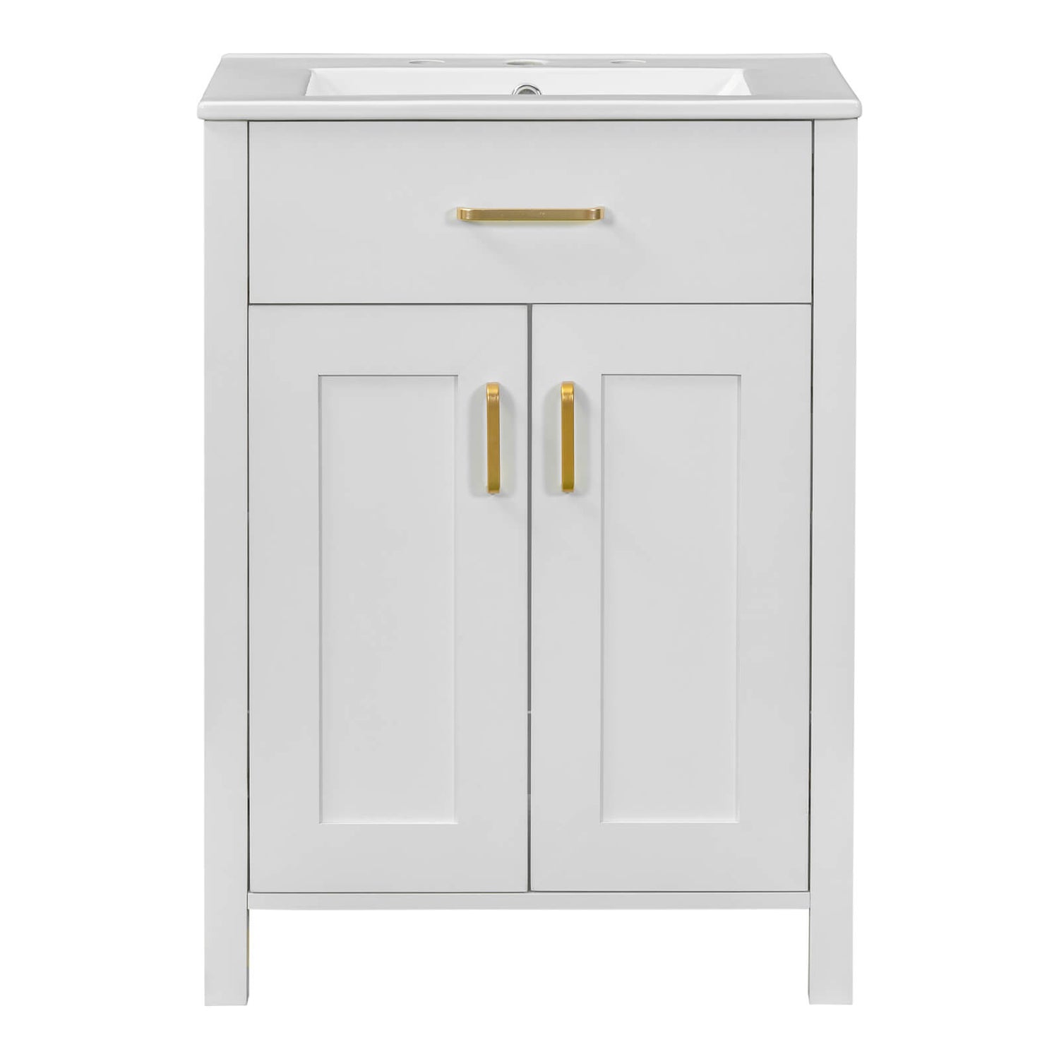 24 in White Vanity with Modern Sink_ Adjustable Shelf_ and Built In Storage for Small Spaces