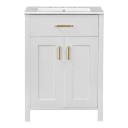 24 in White Vanity with Modern Sink_ Adjustable Shelf_ and Built In Storage for Small Spaces