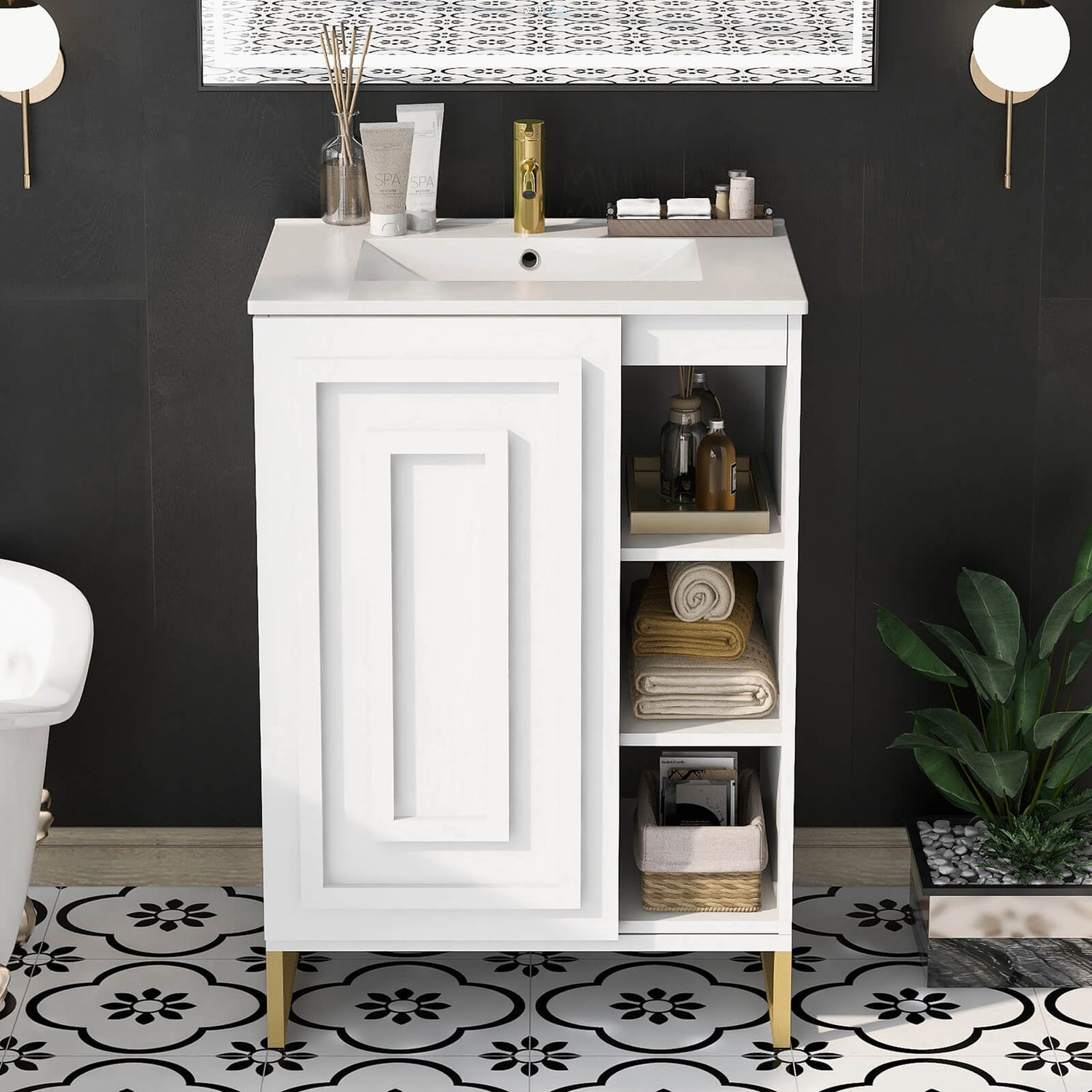 24 inch Shaker Style Bathroom Vanity with Open Storage