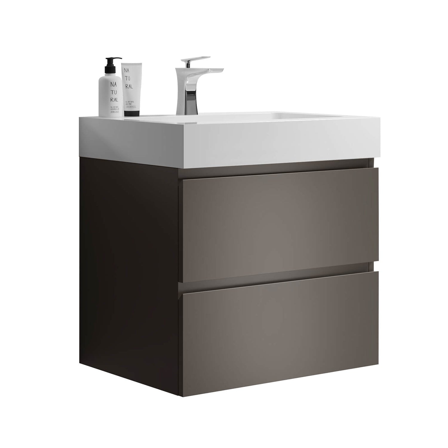 24 inch gray floating vanity with contemporary style and functionality