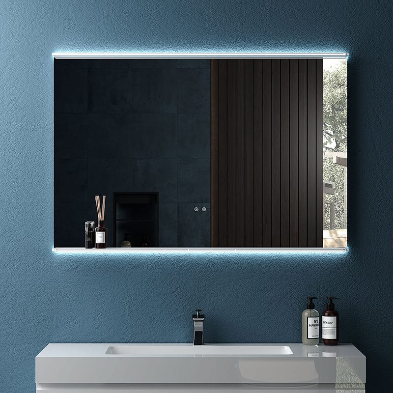 Rectangular Wall Mount LED Lighted Bathroom Vanity Mirror with Shelf