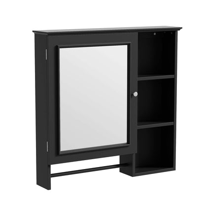 29x28 black medicine cabinet with open shelf and mirror