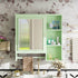 29x28 inch Green Medicine Cabinet with Open Shelf and Mirror Doors