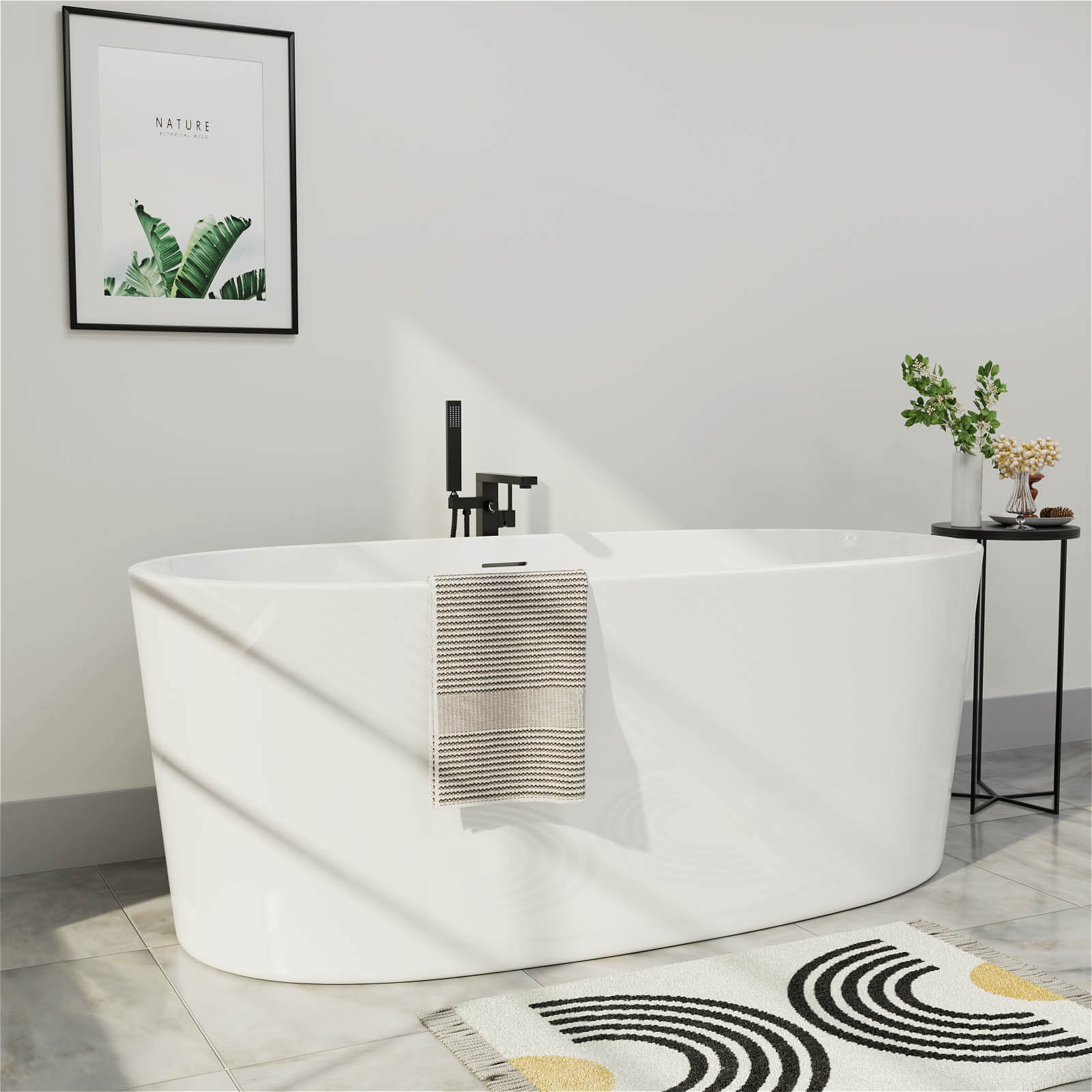 Modern 63 inch Acrylic Freestanding Soaking Tub