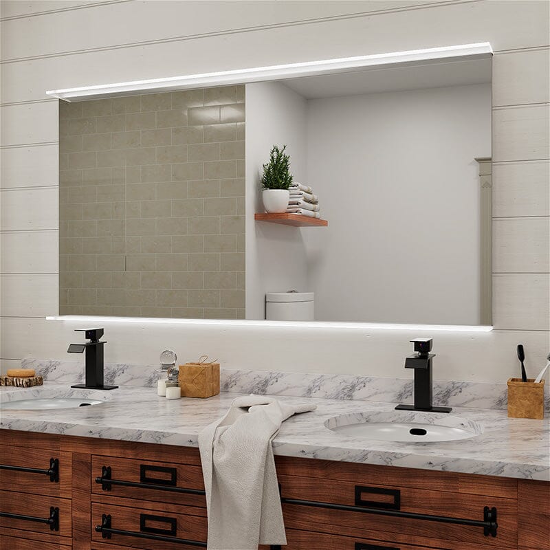 Rectangular Wall Mount LED Lighted Bathroom Vanity Mirror with Shelf