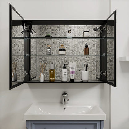 Rectangular Dimmable LED Lighted Medicine Cabinet with Mirror, Adjust Glass Shelves