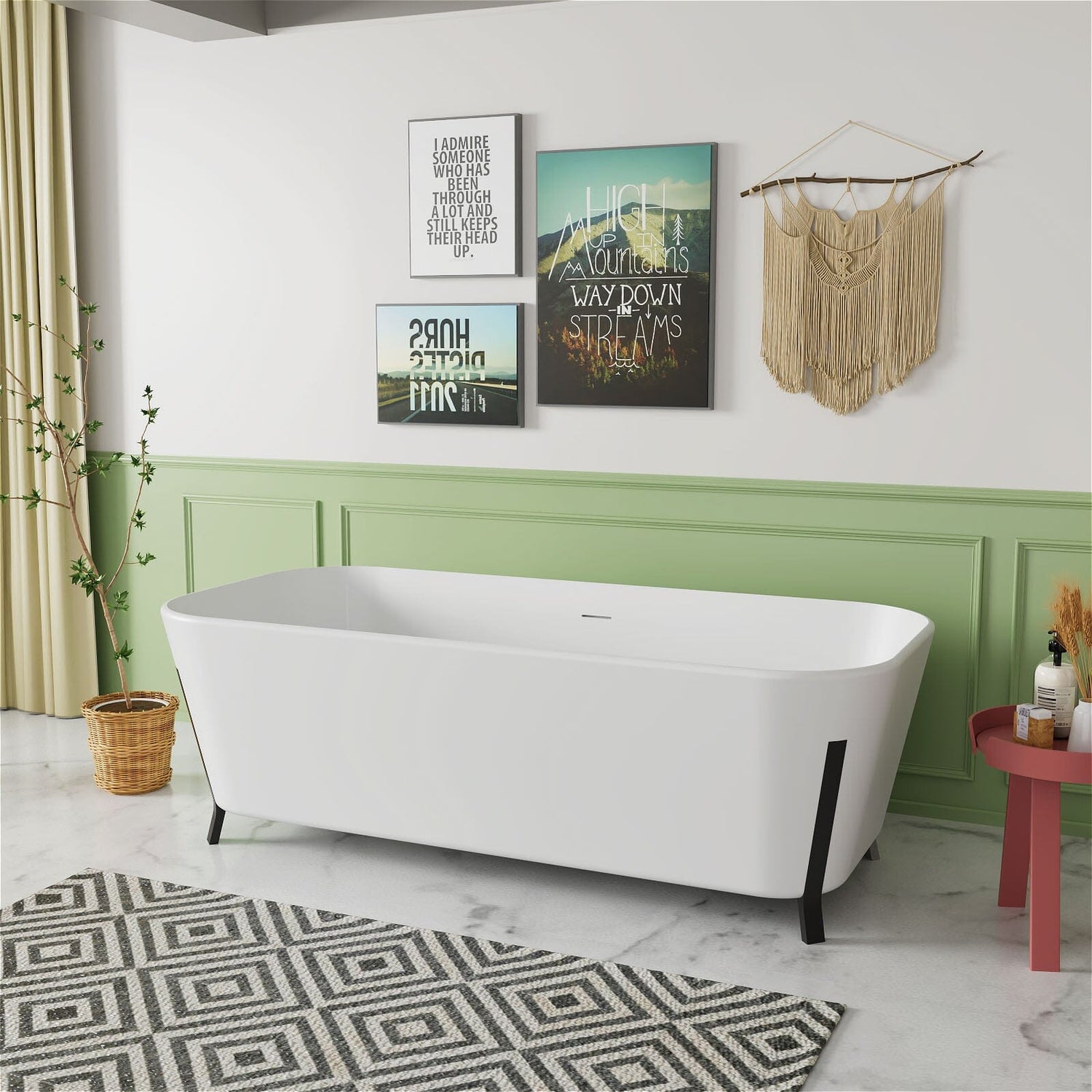 67&quot; Clawfoot Tub Solid Surface Stone Resin Freestanding Soaking Bathtub