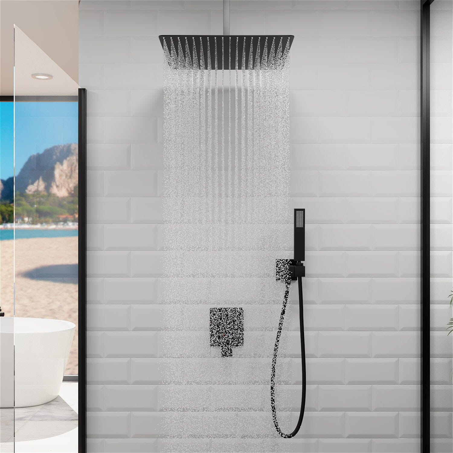 16&quot; Ceiling Mount Square Shower Set with Head Shower &amp; Hand Shower Combo Set