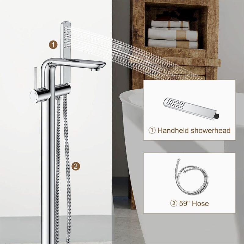 Bathroom Freestanding Tub Filler Faucet with Hand Shower Chrome