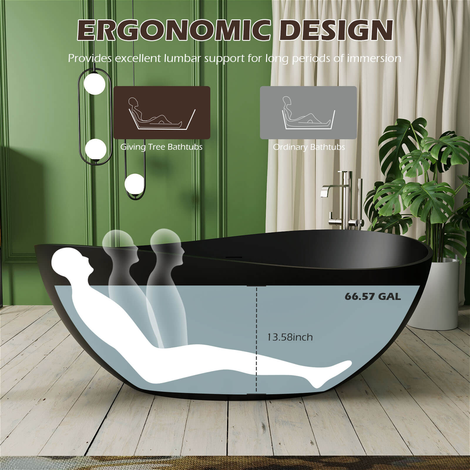 Wave Shape Freestanding Stone Resin Soaking Bathtub Soaking Size Introduction