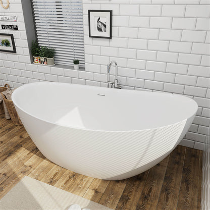 59&quot; Single Slipper Tub Solid Surface Stone Resin Freestanding Soaking Bathtub