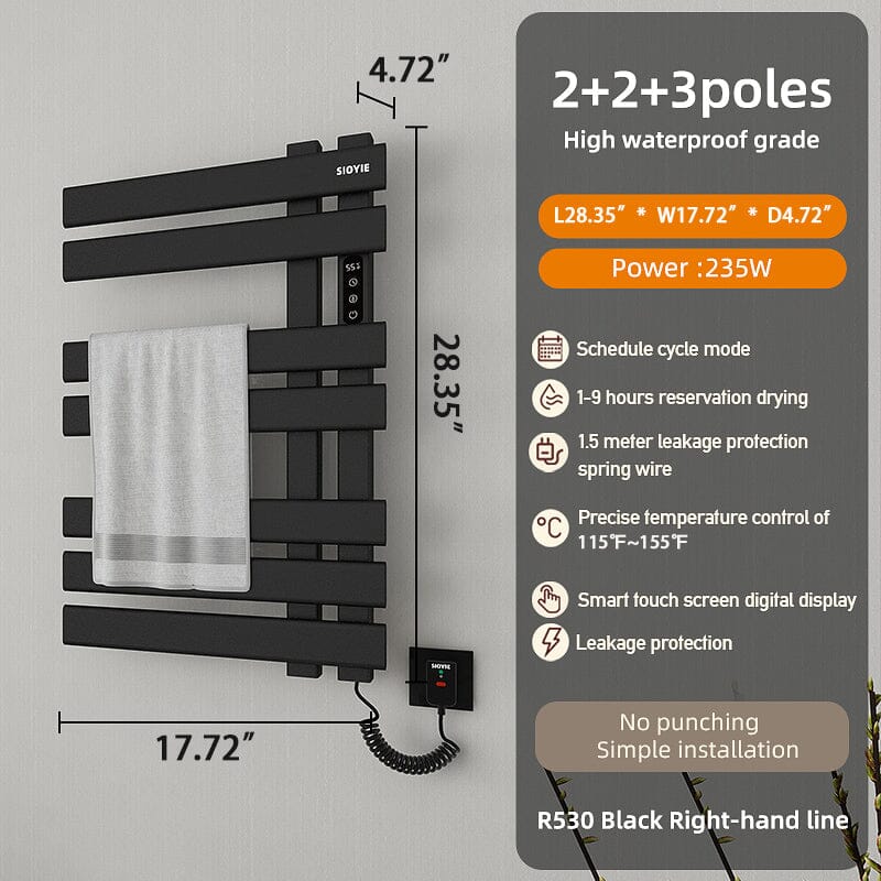 Electric Towel Warmer, Heated Towel Rack with Touch Panel, Timer &amp; Adjustable Temperature, Flat 7 Bar Towel Warmer, Plug-in