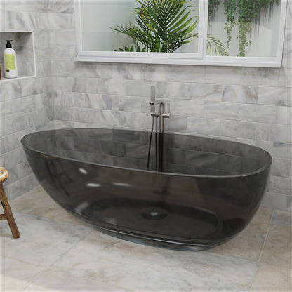 63&quot; Modern Art Resin Tub, Gray Transparent Egg Shape Freestanding Soaking Bathtub for Hotels