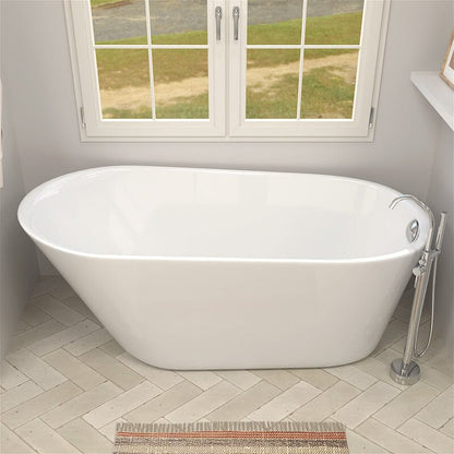 Mokleba 65&quot; Acrylic Slipper Flatbottom Freestanding Soaking Bathtub in Glossy White