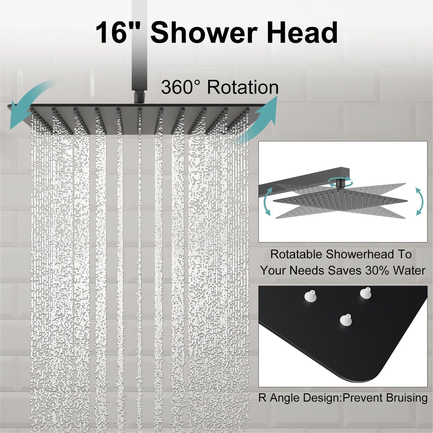 16&quot; Ceiling Mount Square Shower Set with Head Shower &amp; Hand Shower Combo Set