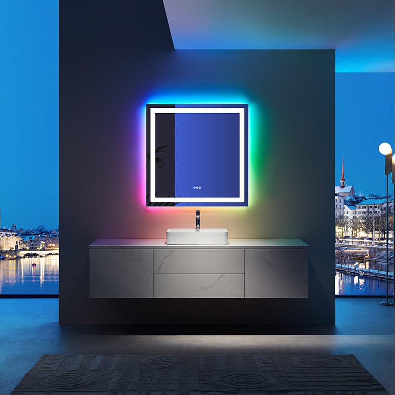 RGB LED Light Bathroom Vanity Mirror Rectangular Frameless Anti Fog