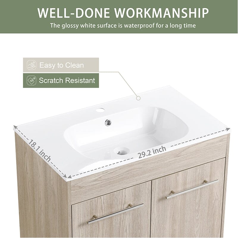 30-Inch Freestanding Bathroom Vanity with Sink and Soft-Close Doors