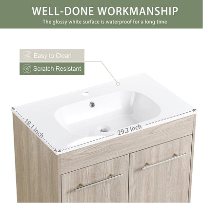 30-Inch Freestanding Bathroom Vanity with Sink and Soft-Close Doors