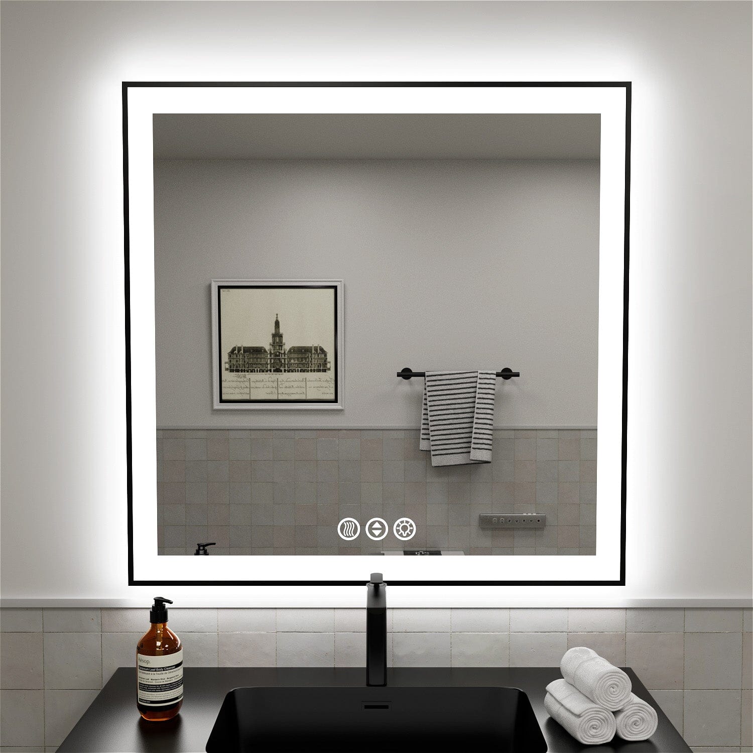 GIVING TREE 28&quot;/32&quot;/36&quot;/40&quot; LED Bathroom Mirror with Black Frame, Anti-Fog, Shatter-Proof, Memory, 3 Colors