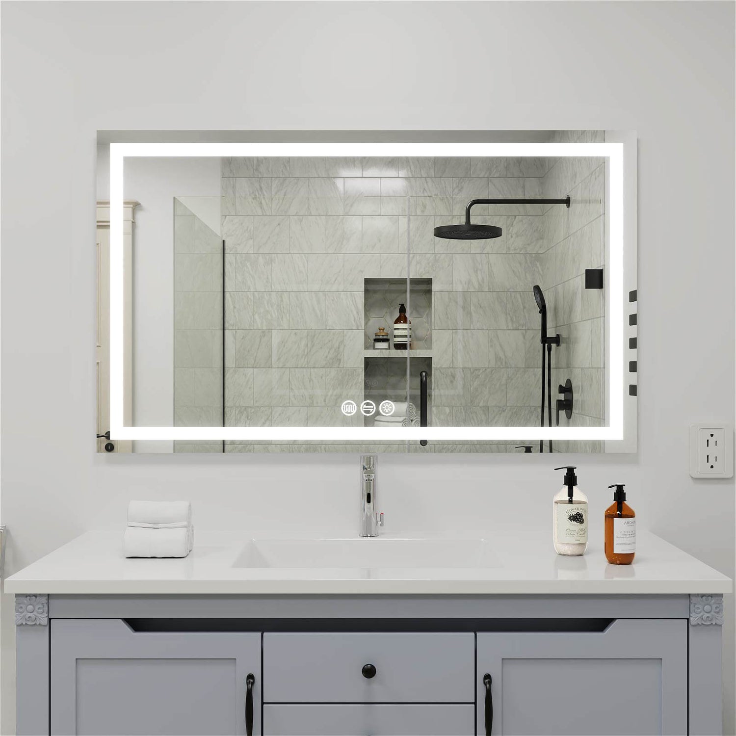 60&quot; x 36&quot; Rectangular Frameless LED Lighted Wall Mount Bathroom Vanity Mirror with Memory Function