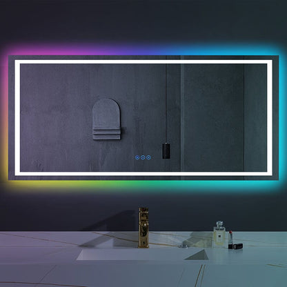 RGB LED Light Bathroom Vanity Mirror Large Rectangular Frameless Anti Fog