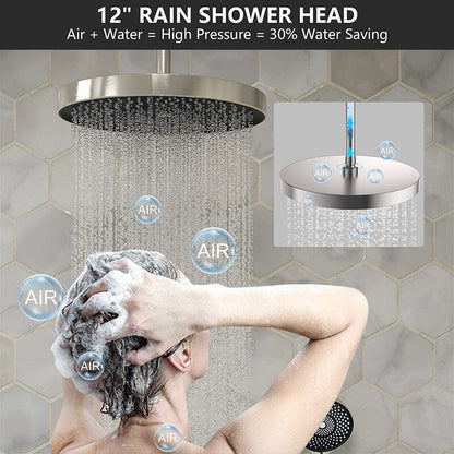 12&quot; Ceiling Mount Round Shower Systems with Head Shower &amp; Hand Shower Combo Set