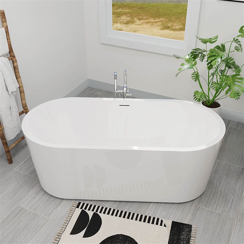 Mokleba 65&quot; Acrylic Oval Flatbottom Freestanding Soaking Bathtub in Glossy White