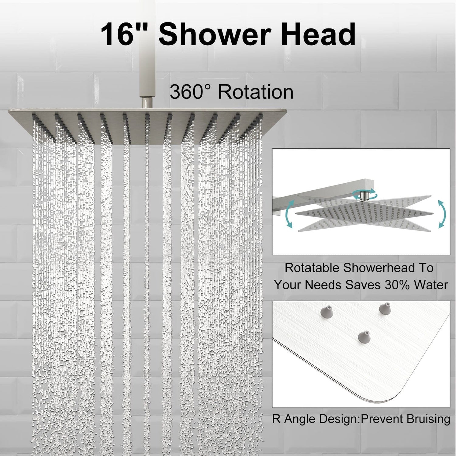 16&quot; Ceiling Mount Square Shower Set with Head Shower &amp; Hand Shower Combo Set