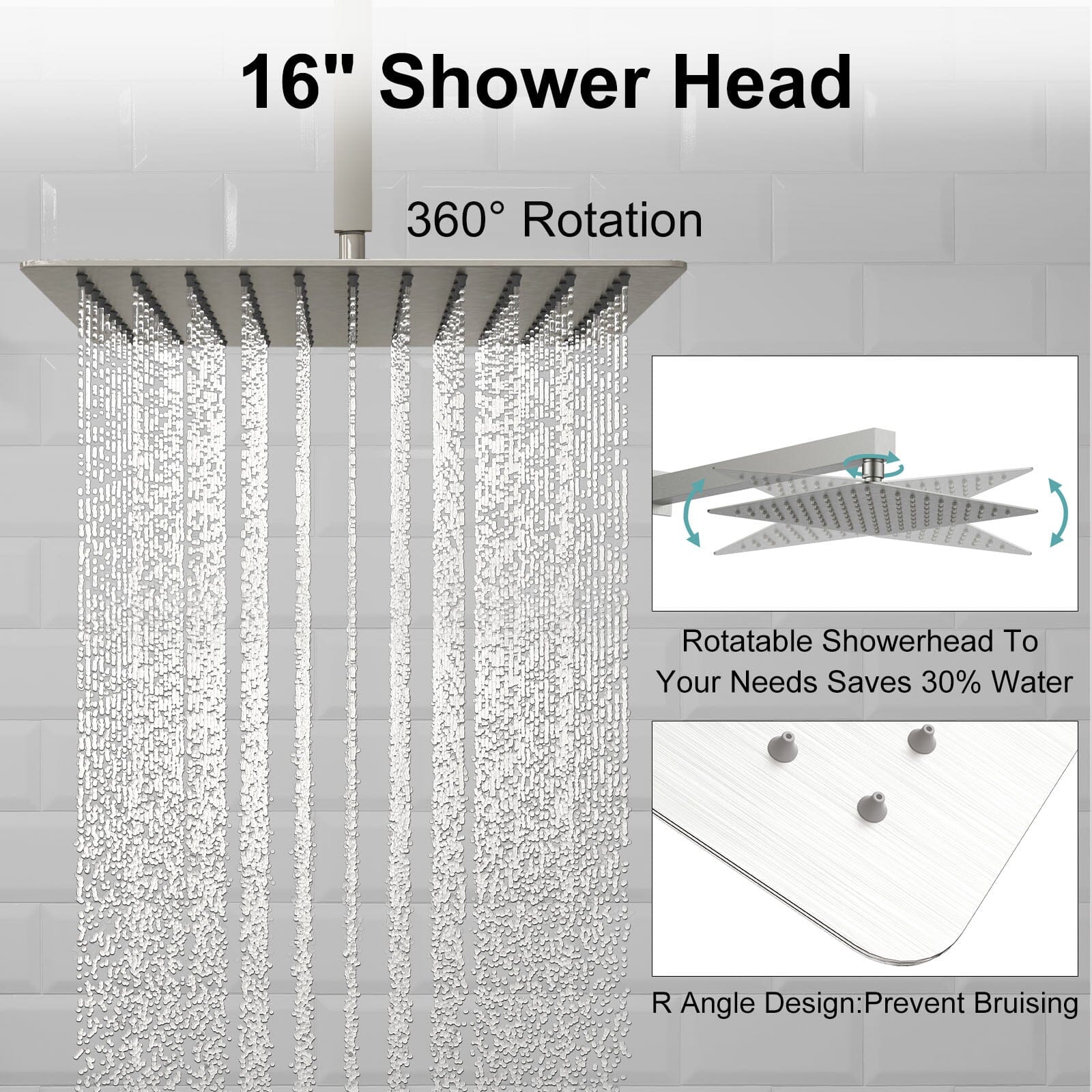 16&quot; Ceiling Mount Square Shower Set with Head Shower &amp; Hand Shower Combo Set