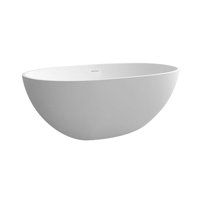 55&quot; Solid Surface Stone Resin Oval-shaped Freestanding Soaking Bathtub with Overflow