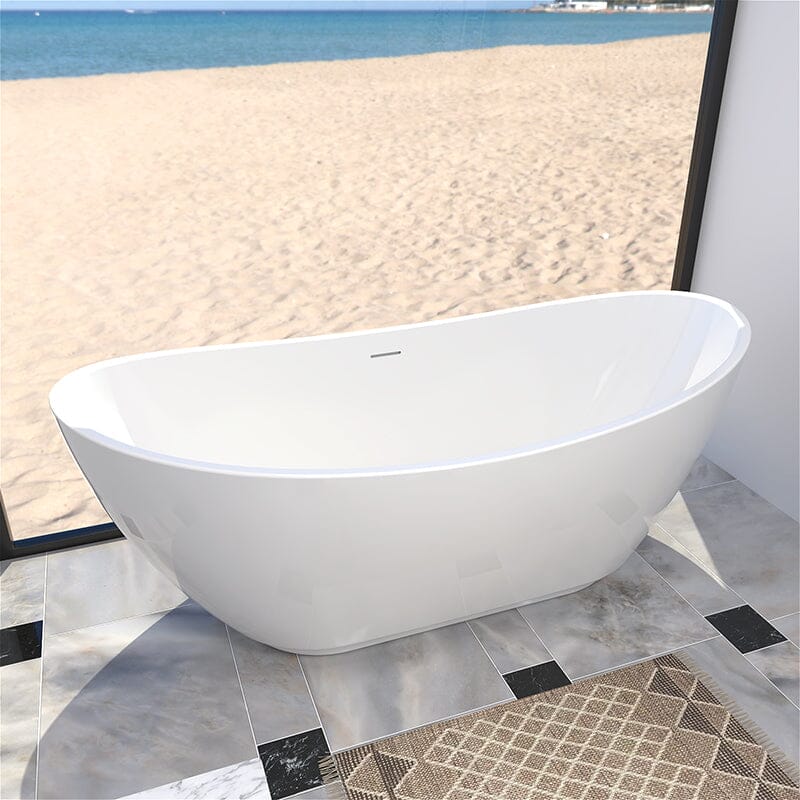 67&quot; Acrylic Slipper Flatbottom Freestanding Soaking Bathtub