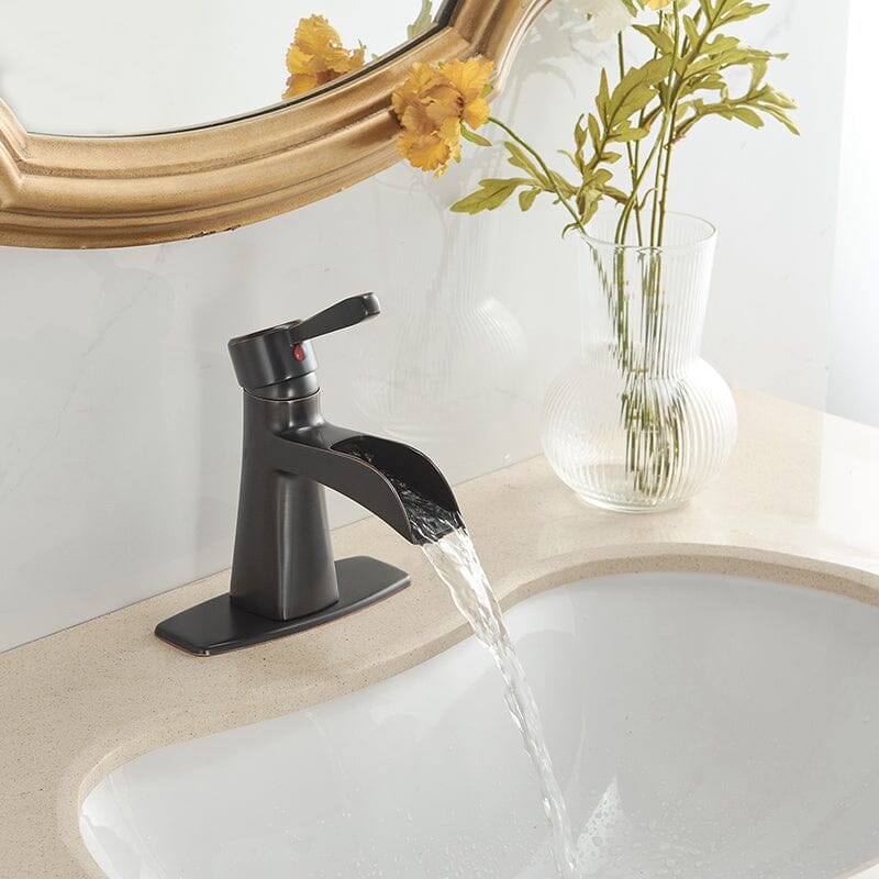 Waterfall Single Hole Single-Handle Low-Arc Bathroom Sink Faucet With Pop-up Drain Assembly