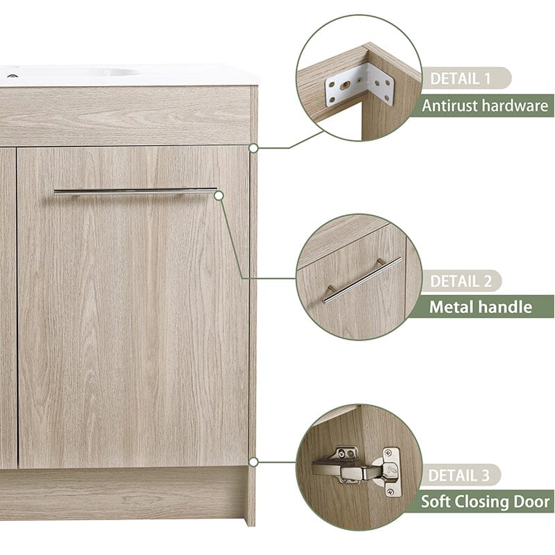 36-Inch Freestanding Bathroom Vanity with Sink and Soft-Close Doors