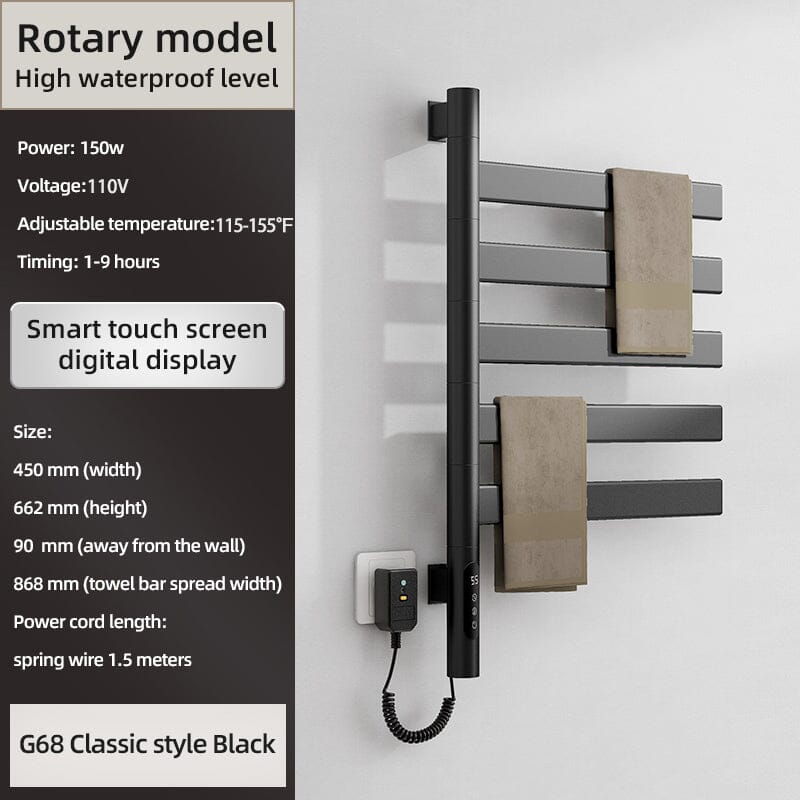 Heated Towel Racks for Bathroom, 180° Rotating Wall Mounted Towel Warmer with Flat 5 Bar