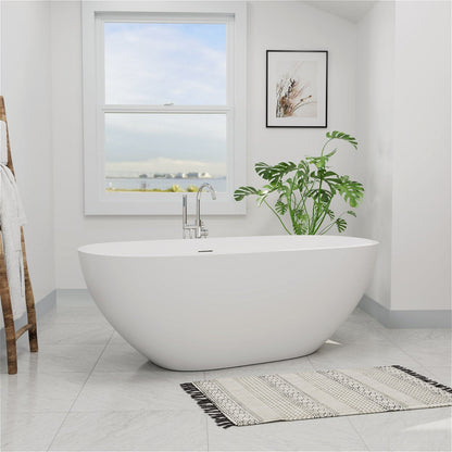 65&quot; Modern Oval Tub Solid Surface Stone Resin Freestanding Soaking Bathtub with Tub Tray