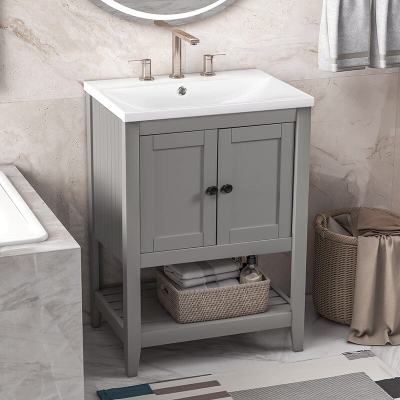 Giving Tree 24&quot; Modern Freestanding Bathroom Vanity Ceramic Sink with Doors and Shelf