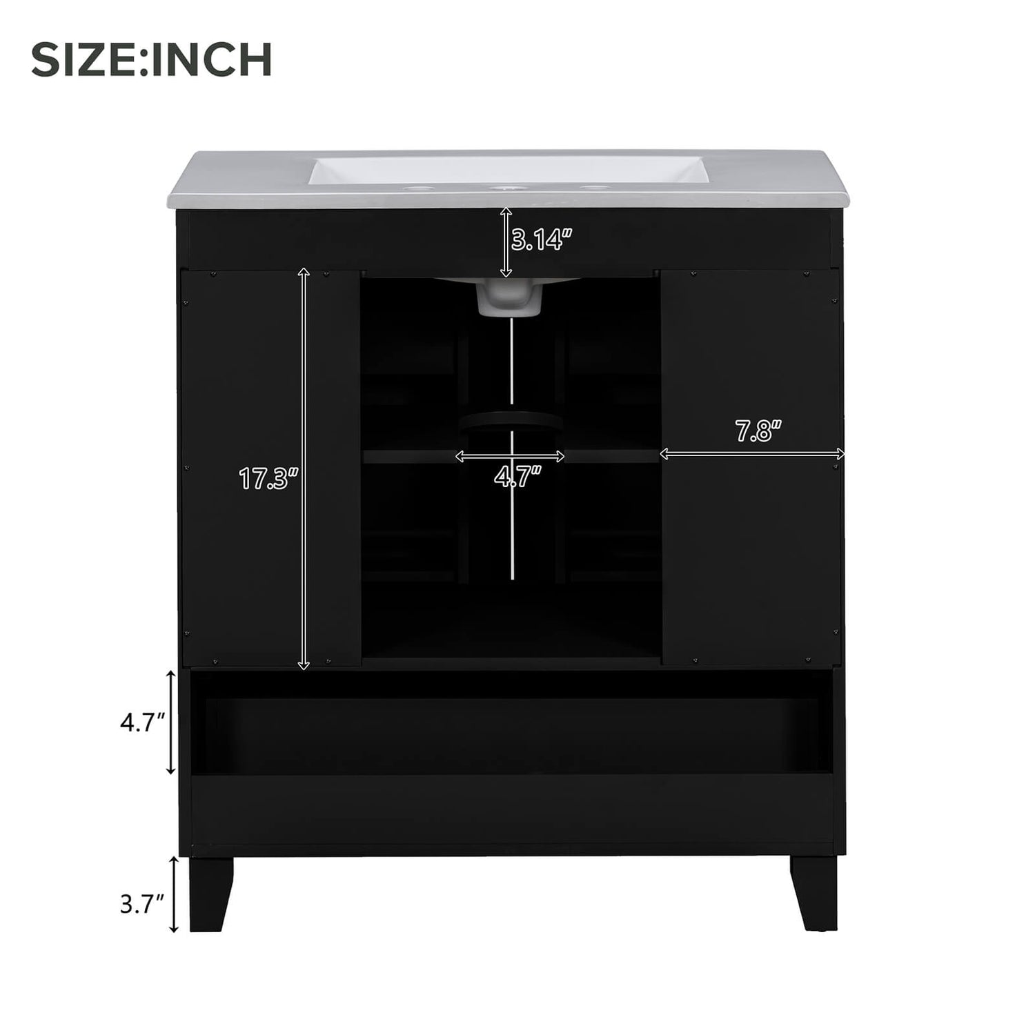 30-Inch-Compact-Modern-Black-Bathroom-Vanity-Back-Size-Specifications-Drawing