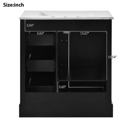 30 Inch Floor Standing Single Sink Black Bathroom Vanity Back Size Description