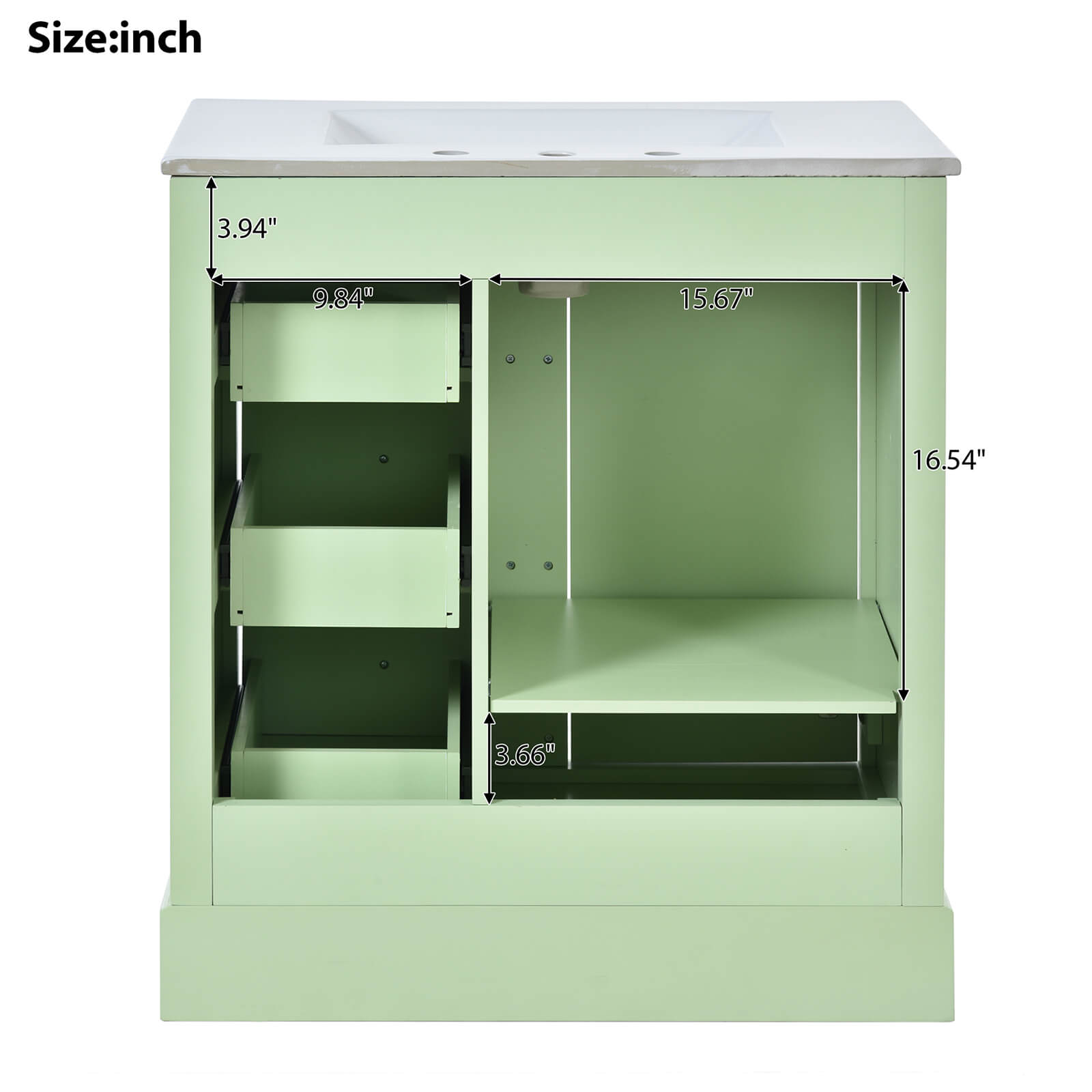 30 Inch Floor Standing Single Sink Green Bathroom Vanity Back Dimensions Specifications