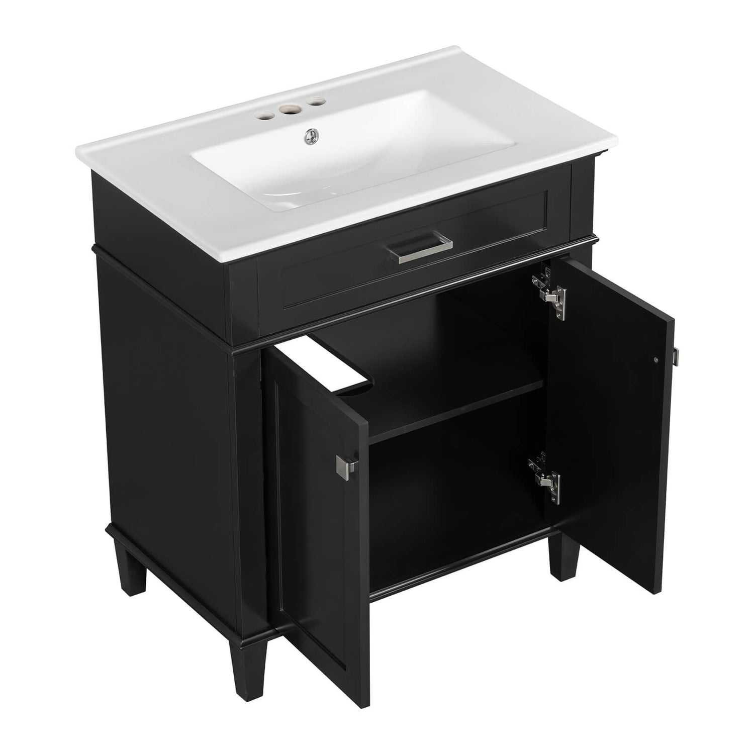 30 black bathroom vanity with soft close doors_ adjustable shelves_ and undermount ceramic sink