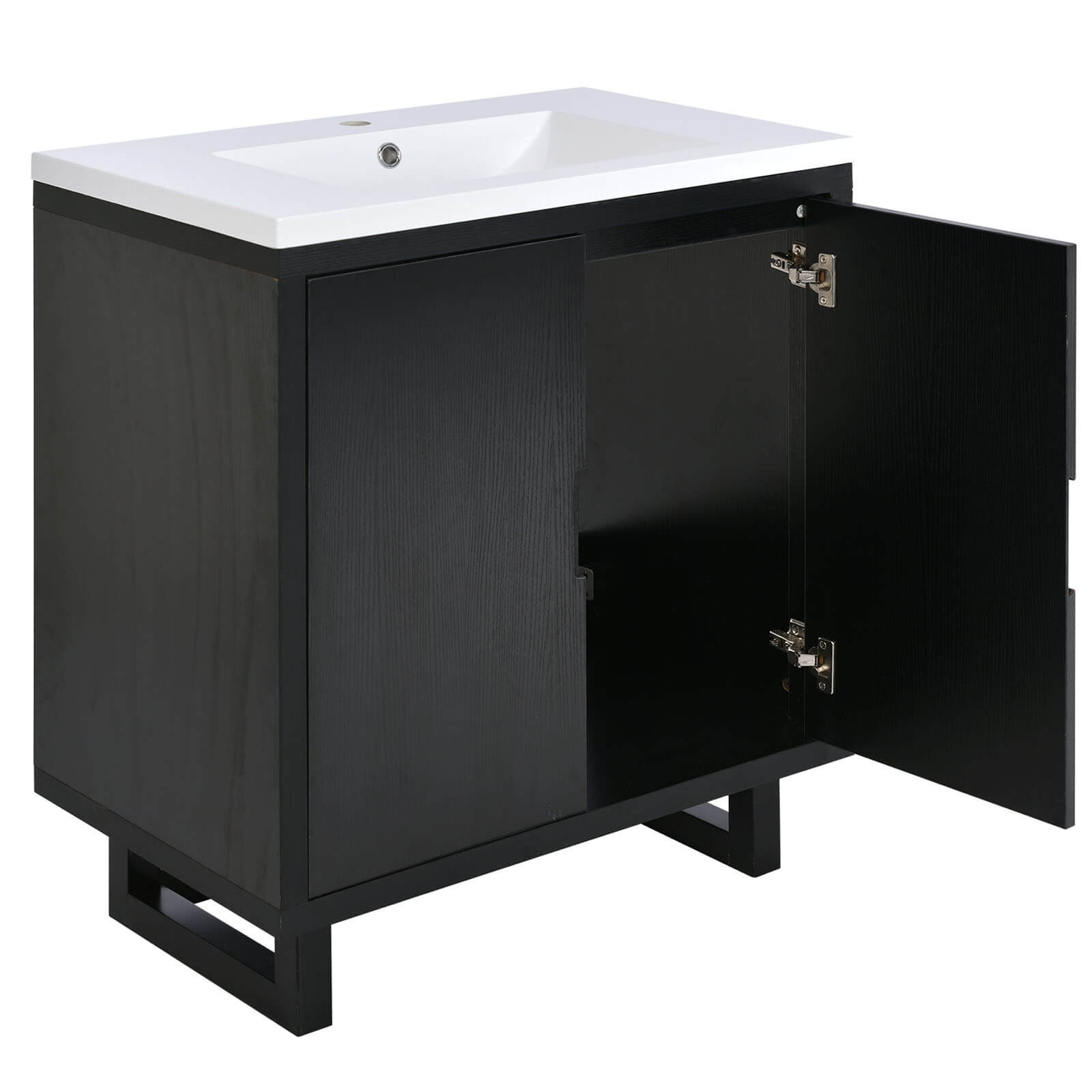 30 in Black Bathroom Vanity featuring minimalist design and gold hardware