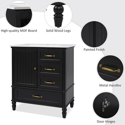 30 in black acacia wood dresser with bottom drawer details