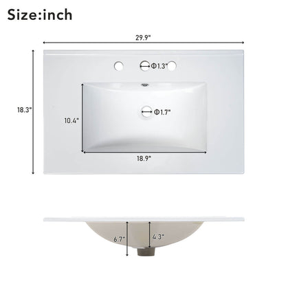 30 inch Bathroom Vanity Top Sink Dimensions with 2 Louvered Doors