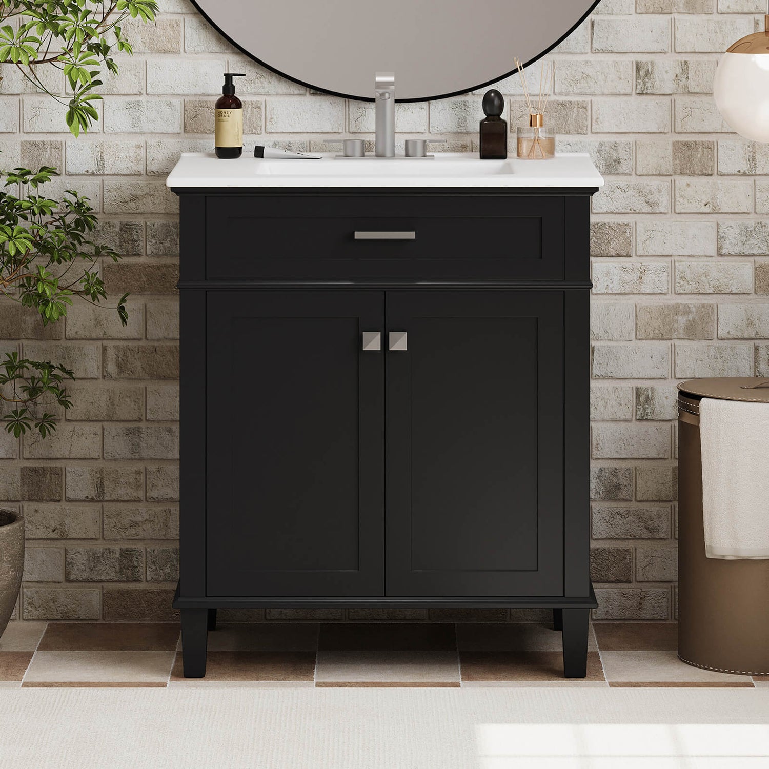 30 inch Black Bathroom Vanity with Undermount Ceramic Sink