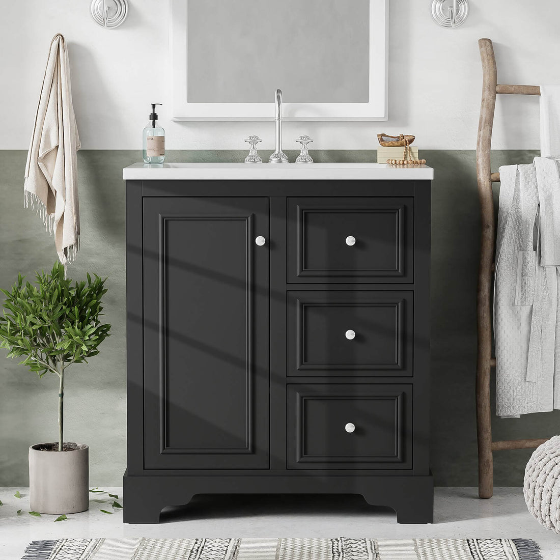 30 inch Floor Mount Single Sink Bathroom Vanity in Black